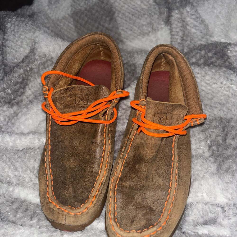 Twisted X Driving Moc Boots, Brown Leather with Neon Orange Laces - Size 6
